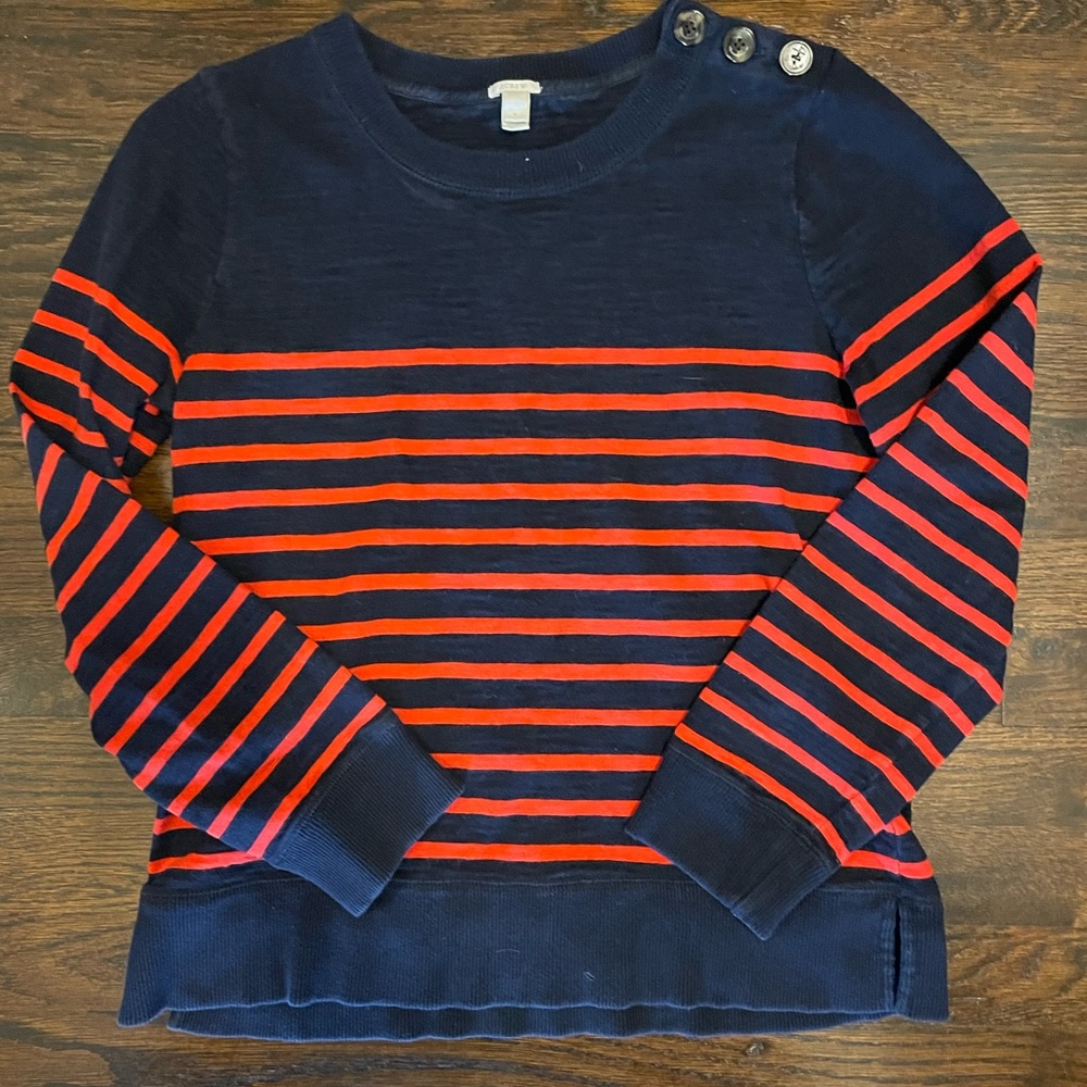 J Crew navy cotton top with red stripes M
